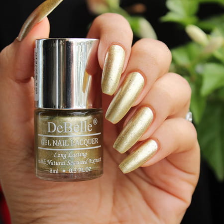 Debelle Gel Nail Lacquer Canopus Beige Gold With Black Glitter Nail Polish-8ml