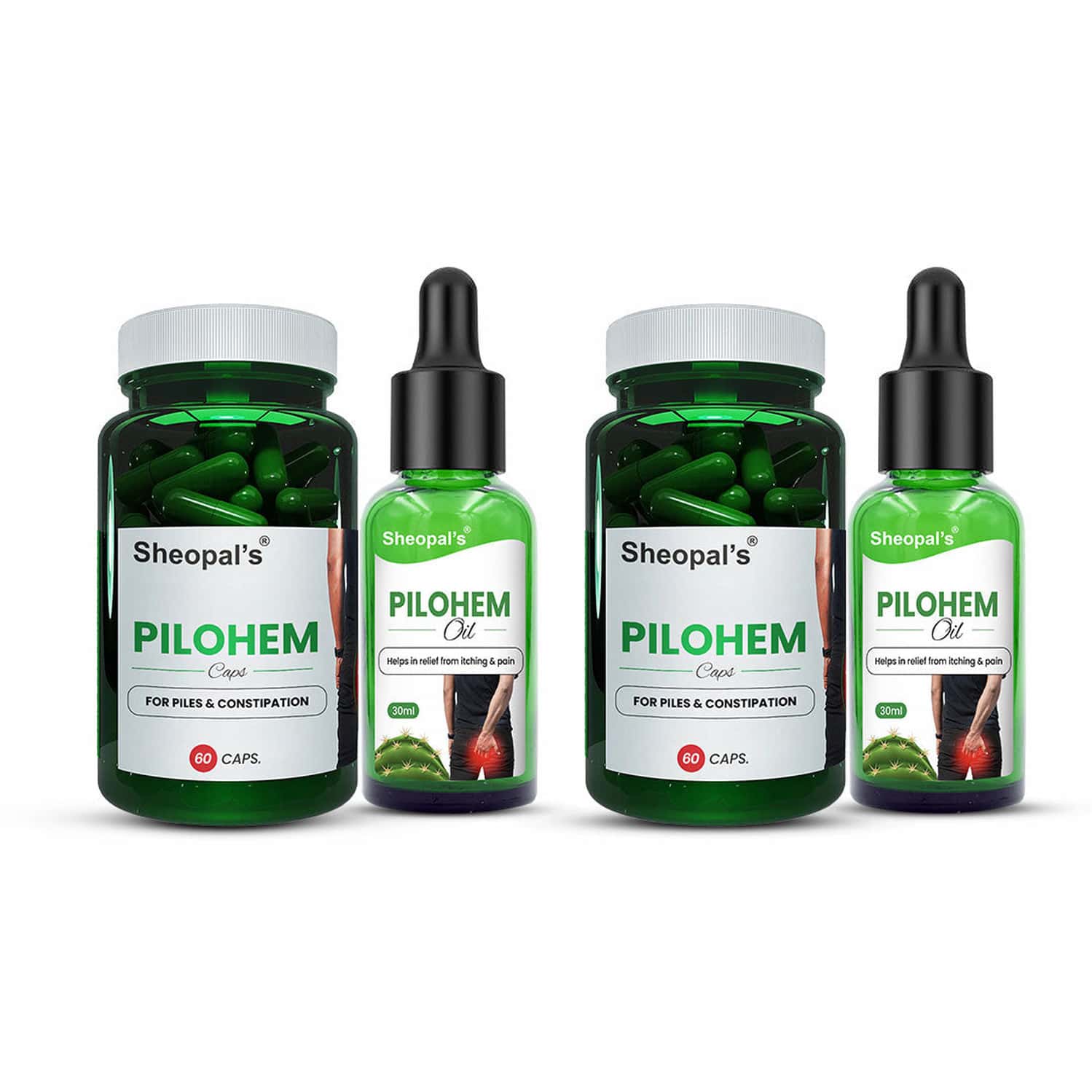 Sheopal's Ayurvedic Pilohem 60 Capsules With Pilohem Aid 30ml Oil - Pack Of 2