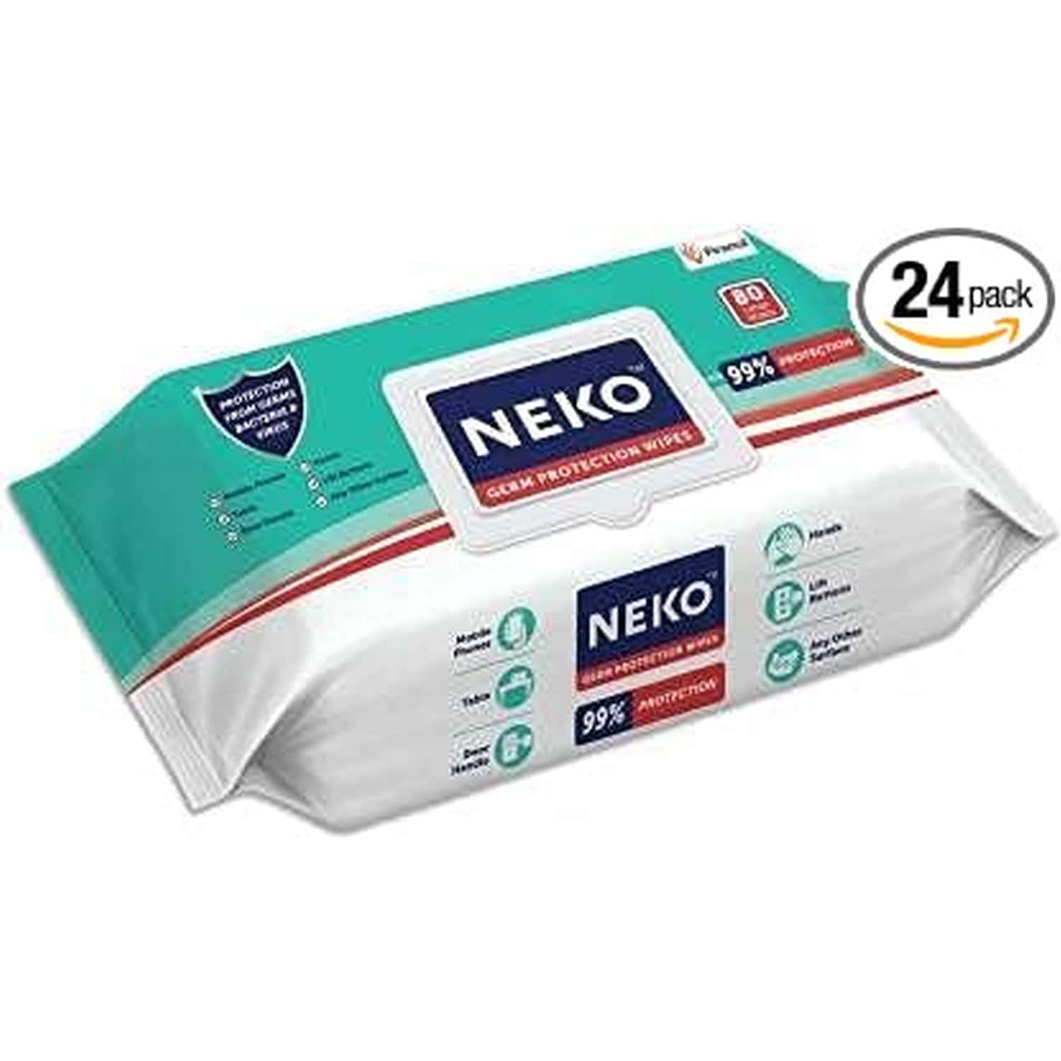 Neko Germ Protection Wipes 80s Lid Pack Large Sized Wipes 200mm X 200mm | Pack Of 24