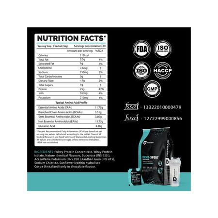 Denzour Nutrition Denz - Xpert Whey Protein With Shaker | 60 Sachets | Boomer - 2.16Kg