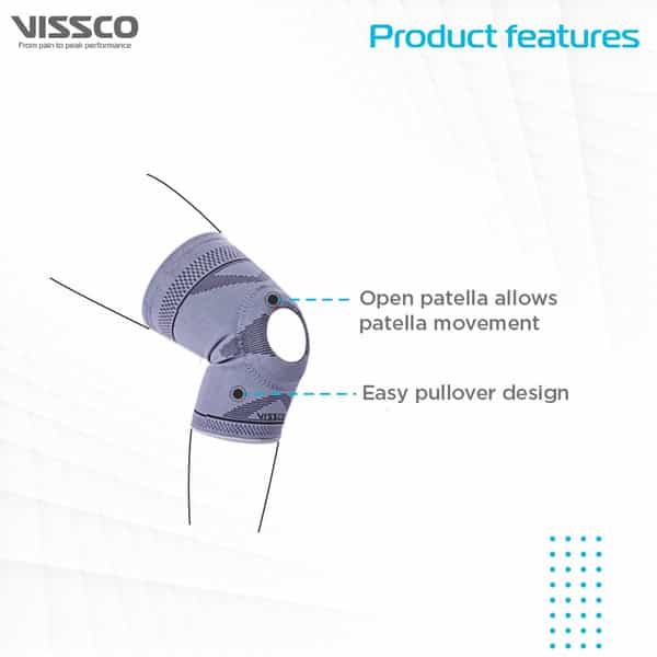 Vissco Knee Cap With Open Patella To Reduce Pressure On Patella -Medium - Grey (Single Piece)