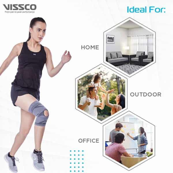 Vissco Knee Cap With Open Patella To Reduce Pressure On Patella -Medium - Grey (Single Piece)