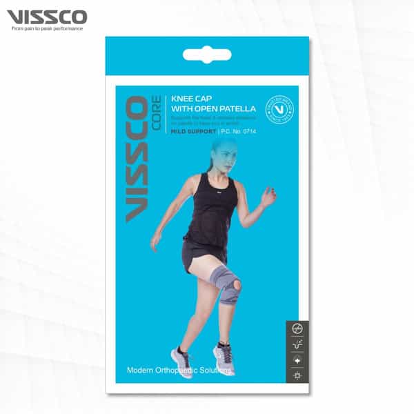Vissco Knee Cap With Open Patella To Reduce Pressure On Patella -Medium - Grey (Single Piece)