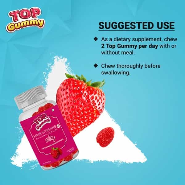 Top Gummy Hair Vitamins With Biotin Vitamin C E A & Zinc For Gorgeous Hair -30 Gummies Strawberry
