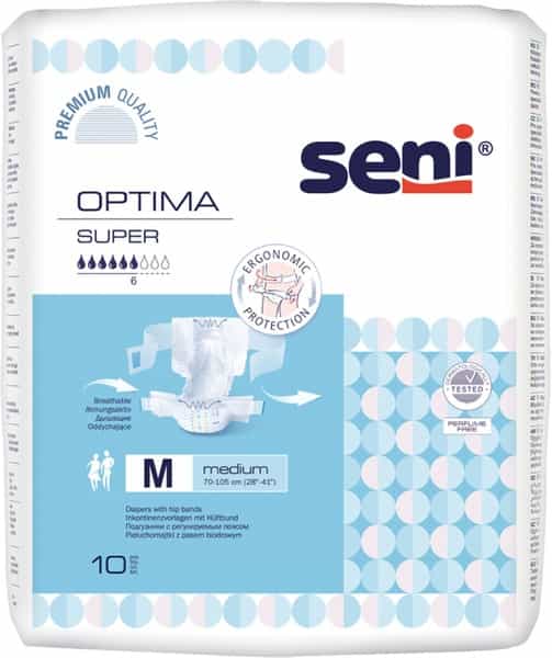 Seni Optima Super Medium Adult Diapers With Hip Bands 10 Pcs