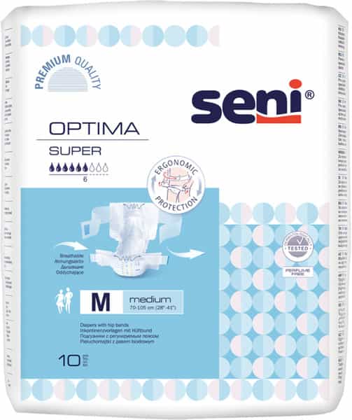 Seni Optima Super Medium Adult Diapers With Hip Bands 10 Pcs