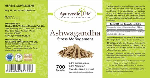Ayurvedic Life Ashwagandha 700 Capsules Value Pack Of 4