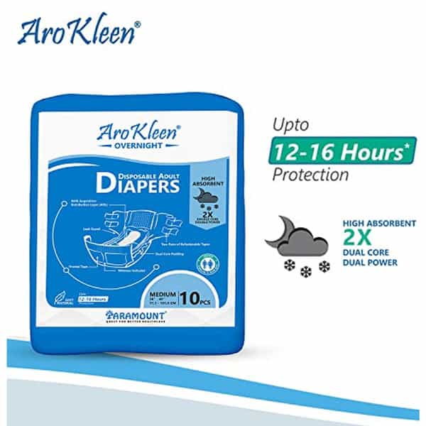 Arokleen Overnight Adult Diaper Tape Style Medium (Waist Size: 71.1 Cm-101.6 Cm) 10Pcs Pack Of 1