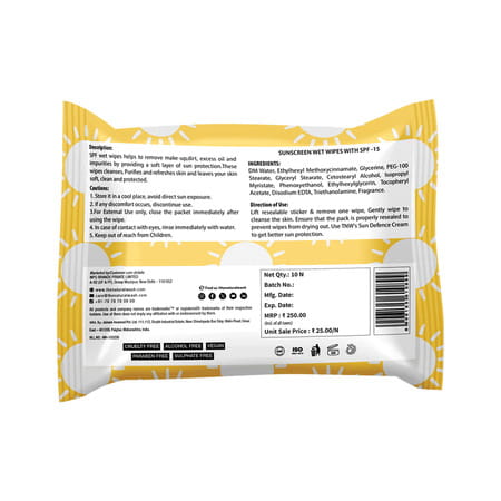 Tnw The Natural Wash Sunscreen Wipes | Removes Dirt & Oil With Hydration | 10 Wipes