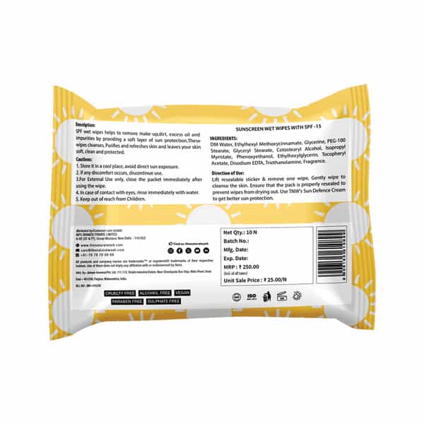 Tnw The Natural Wash Sunscreen Wipes | Removes Dirt & Oil With Hydration | 10 Wipes