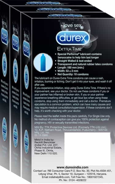 Durex Extra Time Condoms- 10 Count (Pack Of 3)