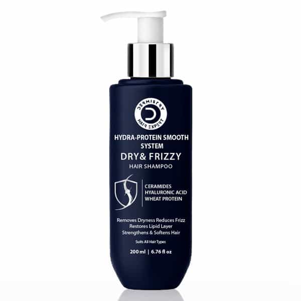 Dermistry Dry Frizzy Hair Ceramides Hyaluronic Acid Shampoo For Smoothening Frizz Control - 200Ml