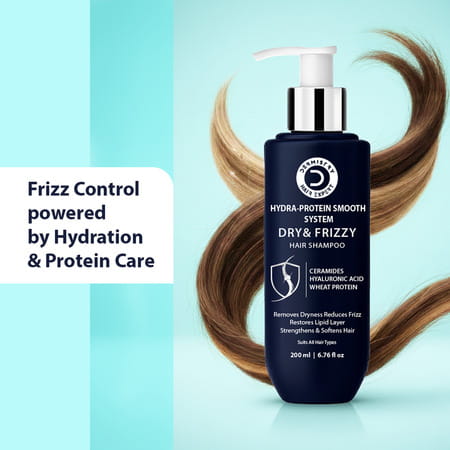 Dermistry Dry Frizzy Hair Ceramides Hyaluronic Acid Shampoo For Smoothening Frizz Control - 200ml