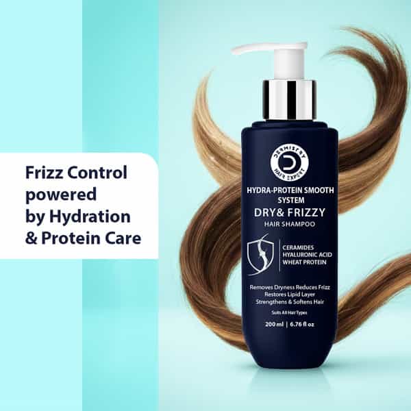 Dermistry Dry Frizzy Hair Ceramides Hyaluronic Acid Shampoo For Smoothening Frizz Control - 200Ml