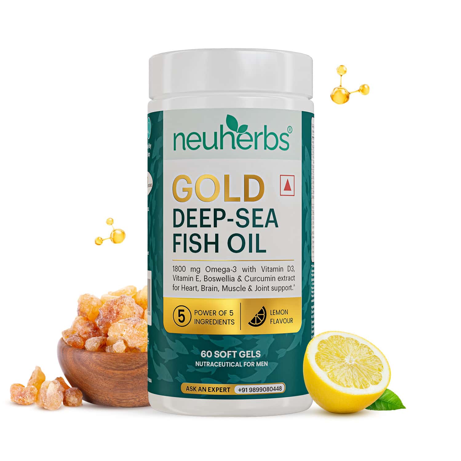 Neuherbs Gold Deep Sea 6x Omega 3 Fish Oil Capsules | Epa - 1080mg & Dha - 720mg | 60 Softgels