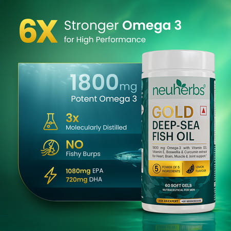 Neuherbs Gold Deep Sea 6x Omega 3 Fish Oil Capsules | Epa - 1080mg & Dha - 720mg | 60 Softgels