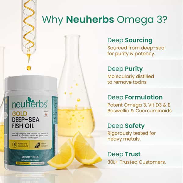 Neuherbs Gold Deep Sea 6X Omega 3 Fish Oil Capsules | Epa - 1080Mg & Dha - 720Mg | 60 Softgels
