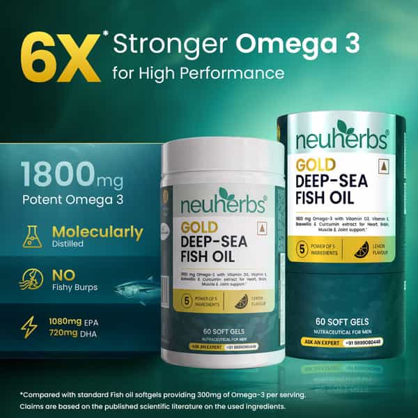 Neuherbs Gold Deep Sea 6X Omega 3 Fish Oil Capsules | Epa - 1080Mg & Dha - 720Mg | 60 Softgels