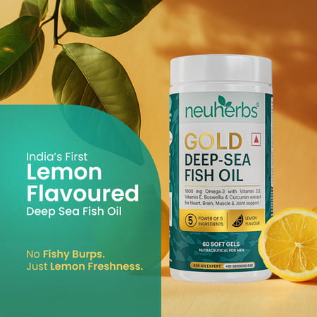 Neuherbs Gold Deep Sea 6x Omega 3 Fish Oil Capsules | Epa - 1080mg & Dha - 720mg | 60 Softgels