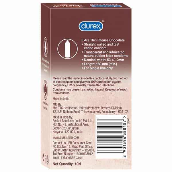 Durex Extra Thin Intense Chocolate Flavoured Condoms For Men -10S