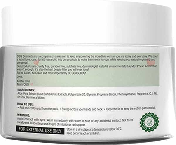Cgg Cosmetics Aloe Vera Daily Toning Cleansing Pads 3-In-1 Tones- 50 Pads