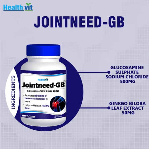 Healthvit Jointneed-Gb Glucosamine 350Mg | Ginkgo Biloba 50Mg - 60 Capsules