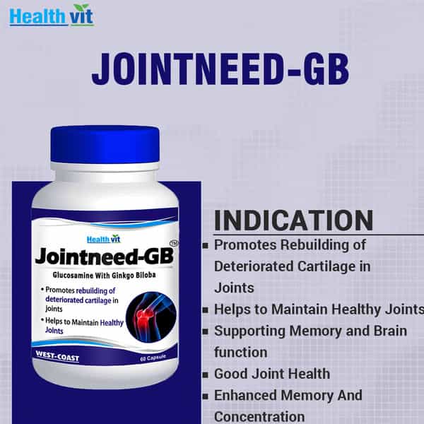 Healthvit Jointneed-Gb Glucosamine 350Mg | Ginkgo Biloba 50Mg - 60 Capsules