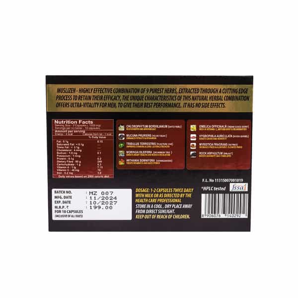 Muslizen Herbal Supplement For Men | Support Stamina And Vitality | 30 Capsules (Pack Of 1)