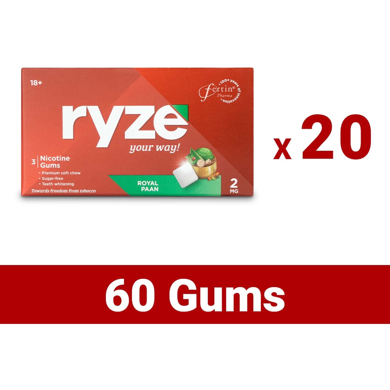 Buy RYZE NICOTINE GUMS | ROYAL PAAN | 2MG | HELPS QUIT SMOKING & TOBACCO |  3 COUNT | PACK OF 20 Online & Get Upto 60% OFF at PharmEasy