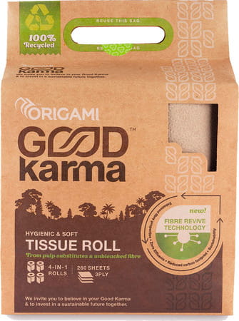 Origami Good Karma Bathroom Toilet Paper Roll 260 Pulls - 3ply - 4in1 / Hygienic Tissue Rolls