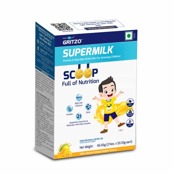 Gritzo Supermilk 4-7Y (Active Kids), High Protein (6 G), 100% Natural Mango Delight Flavour, 66.66 G
