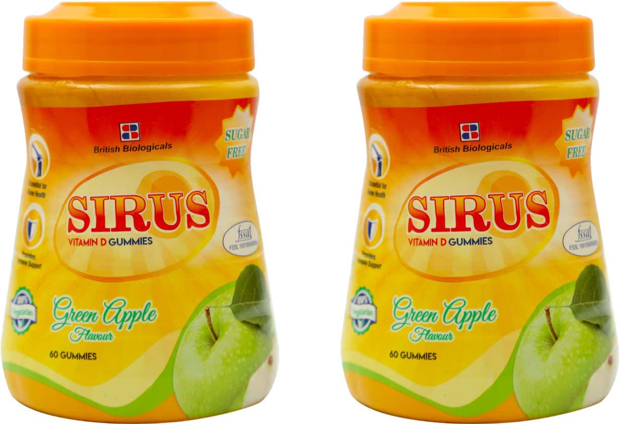 Sirus Vitamin D3 Gummies | Green Apple Flavor - 60n (pack Of 2)