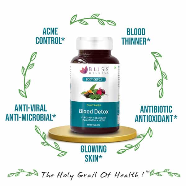 Bliss Welness Blood Detox Tablets|Acne & Pimple Control Supplement|For Men & Women- 60 Veg Tablets