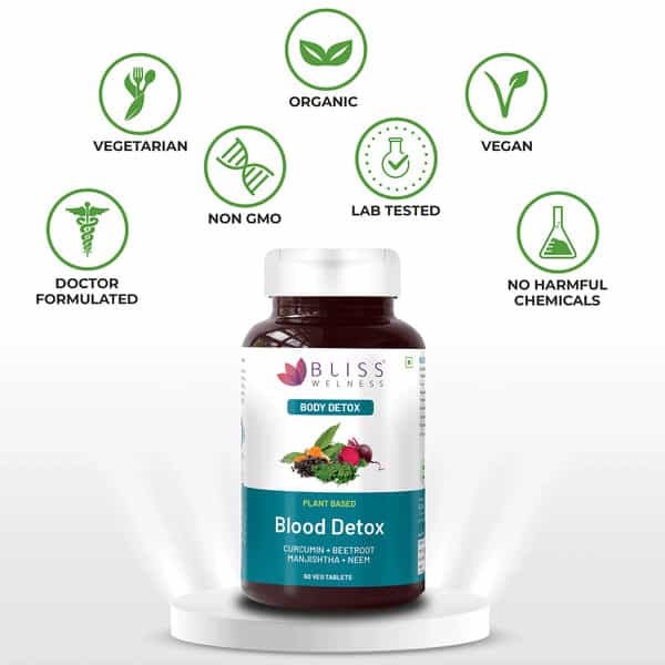 Bliss Welness Blood Detox Tablets|Acne & Pimple Control Supplement|For Men & Women- 60 Veg Tablets