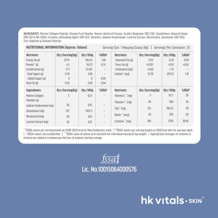 Hk Vitals Marine Collagen For Men Supplement (Lemon | 200g) | Vitamin C | E