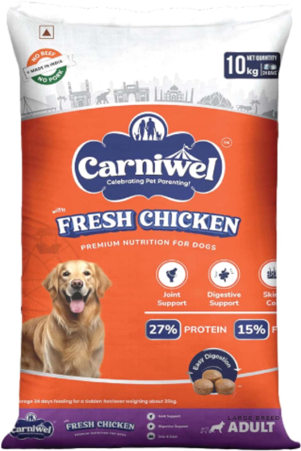 Carniwel Fresh Chicken Adult Dry Dog Food 10 Kg | Natural Ingredients For Optimal Skin & Coat