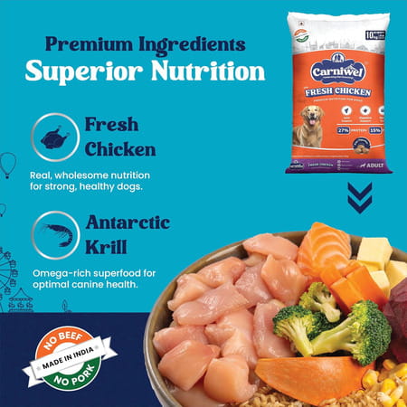 Carniwel Fresh Chicken Adult Dry Dog Food 10 Kg | Natural Ingredients For Optimal Skin & Coat