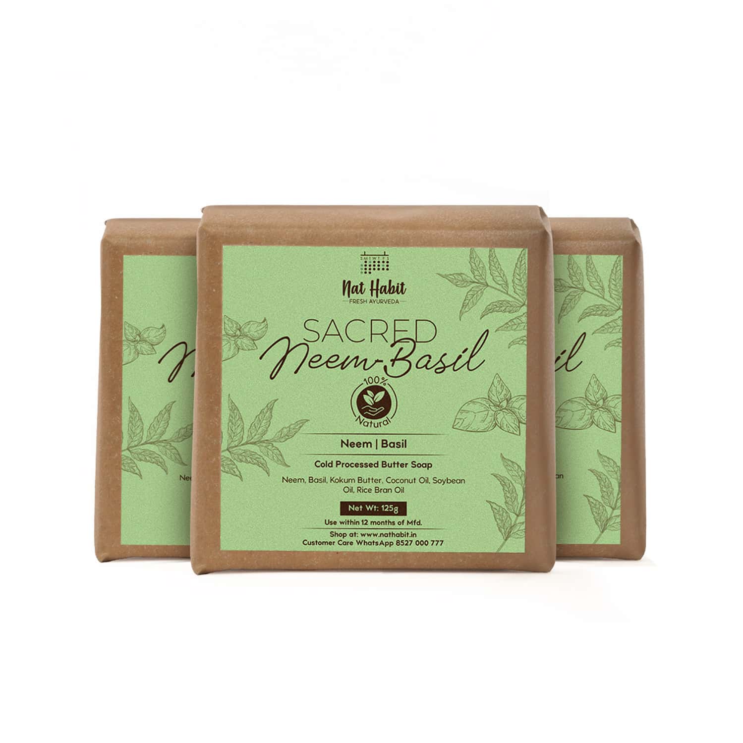 Nat Habit Sacred Neem Soap - For Detoxifiaction & Acne Free Clear Skin (125g)