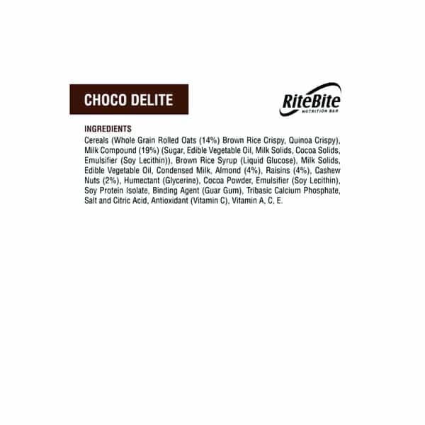 Ritebite Choco Delite Nutrition Bar (Pack Of 12) Box Of 480 G