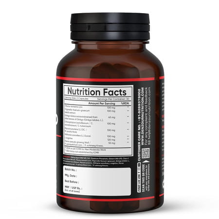 Denzour Nutrition Testosterone Supplement For Men - 1000mg | L - Arginine & Herbal Blend 60 Capsules
