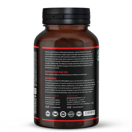 Denzour Nutrition Testosterone Supplement For Men - 1000mg | L - Arginine & Herbal Blend 60 Capsules