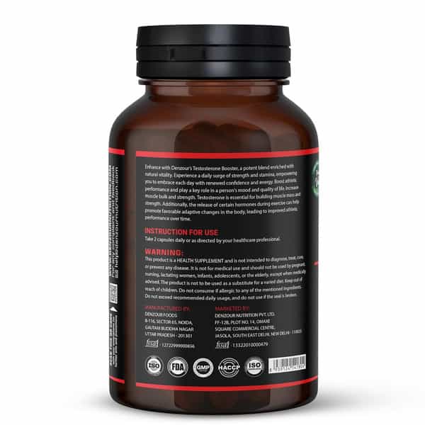 Denzour Nutrition Testosterone Supplement For Men - 1000Mg | L - Arginine & Herbal Blend 60 Capsules