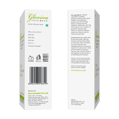 Gloviva 3 Way Antibacterial Face Wash 100 Ml | Salicylic Acid 0.5 % | Soap Free (Pack Of 1)