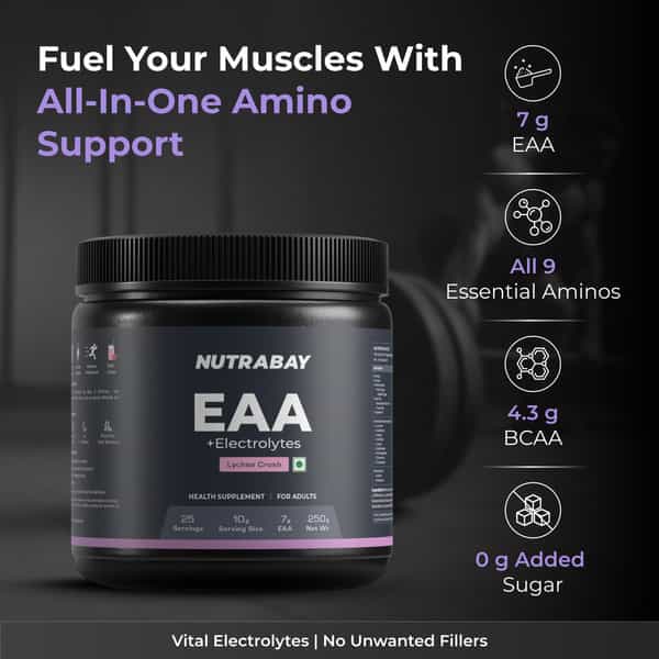 Nutrabay Pro Eaas With Electrolytes (Essential Amino Acids) Lychee Crush - 250G