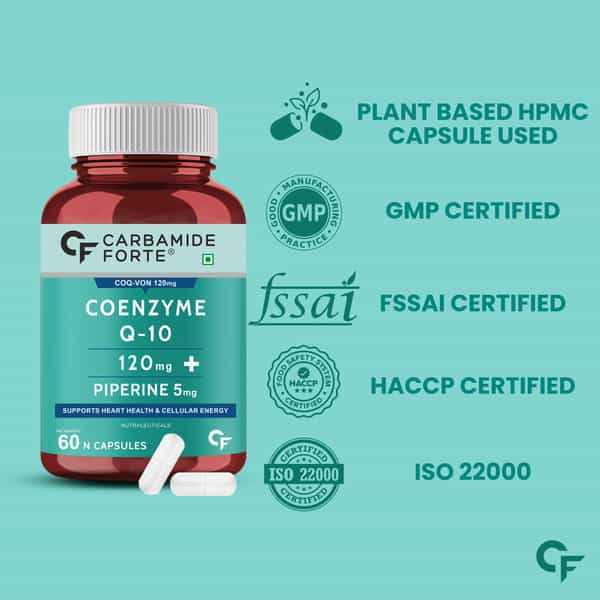 Carbamide Forte Coenzyme Q10 (Coq10) 120Mg With Piperine 6Mg Supports Heart Health 60 Capsules