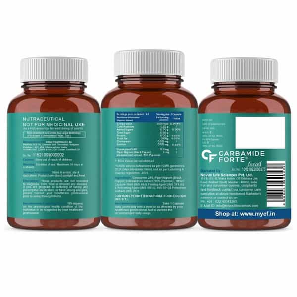 Carbamide Forte Coenzyme Q10 (Coq10) 120Mg With Piperine 6Mg Supports Heart Health 60 Capsules