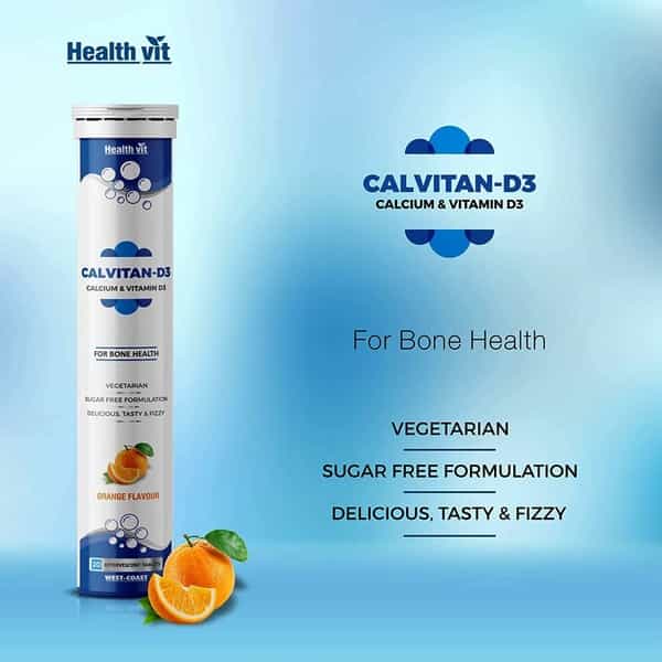 Healthvit Calvitan-D3 Calcium 500Mg & Vitamin D3- 20 Effervescent Tablets (Orange Flavour)