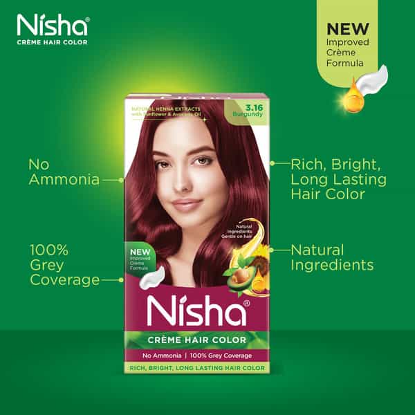 Nisha Creme Hair Color 3.16 Burgundy 120Gm Pack Of 3 | Ammonia Free Hair Colour | 100% Grey Coverage