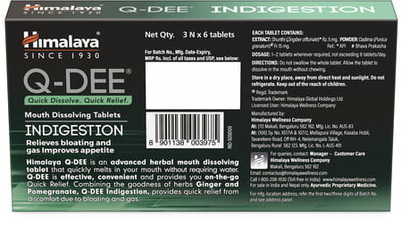 Himalaya Q-Dee Indigestion Ginger And Pomegranate Strip Of 3nx6 Mouth Dissolving Tablets