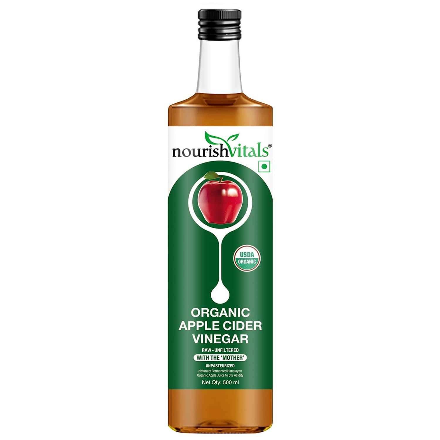 Nourishvitals Usda Organic Apple Cider Vinegar - Raw | Unfiltered With Mother Vinegar - 500ml